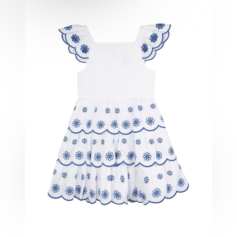 Counting Daisies‎ | Toddler Girl White Dress w/ Blue Floral Embroidery | Size 2T